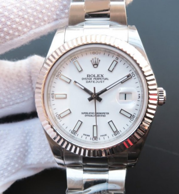 Rolex DateJust II SS Fluted Bezel White Dial SS Bracelet A3136