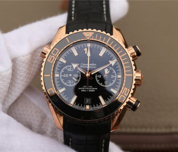 Omega OMF Planet Ocean Master Chronometer RG Black Polished Bezel Black Dial Leather A9901