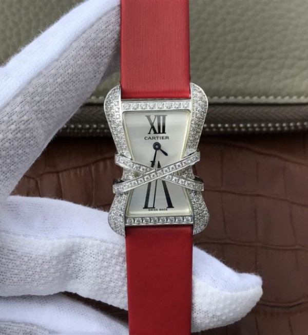 Cartier High Jewelry Watches WJ306014 White Dial Red Fabric Strap