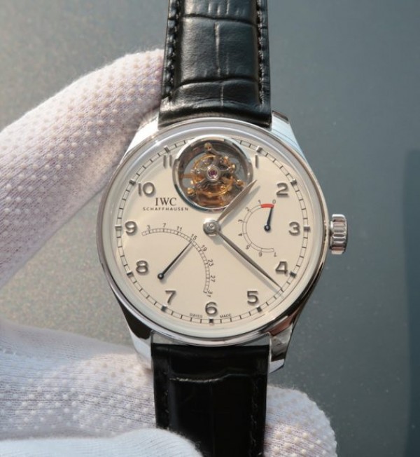 IWC TF Portuguese Tourbillon IW5046 White Dial Leather Strap