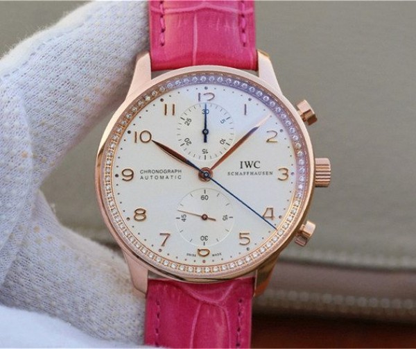 IWC ZF Portuguese Chrono IW3714 RG White Dial Diamonds Inner Bezel