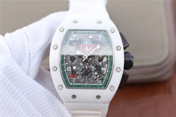 Richard Mille RM011 White Ceramic Felipe Massa Green Inner Bezel White Rubber Strap A7750