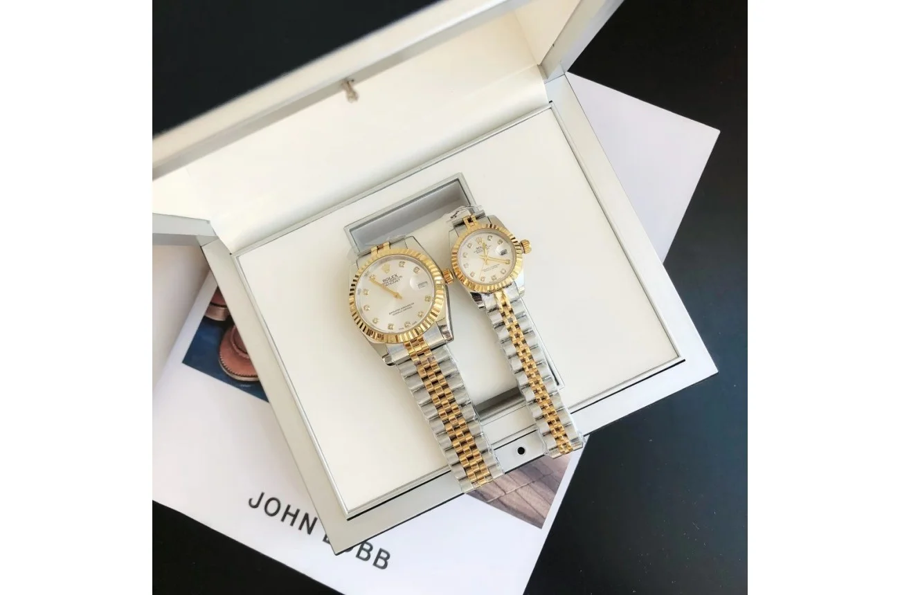 Couple Watches Rolex Datejust 36/28mm RG/SS Jub Sliver/Dia - gallery