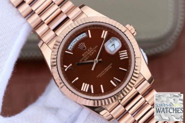 ROLEX DAY DATE BROWN DIAL 18K ROSE GOLD 40MM SWISS REPLICA 228235.9 - gallery