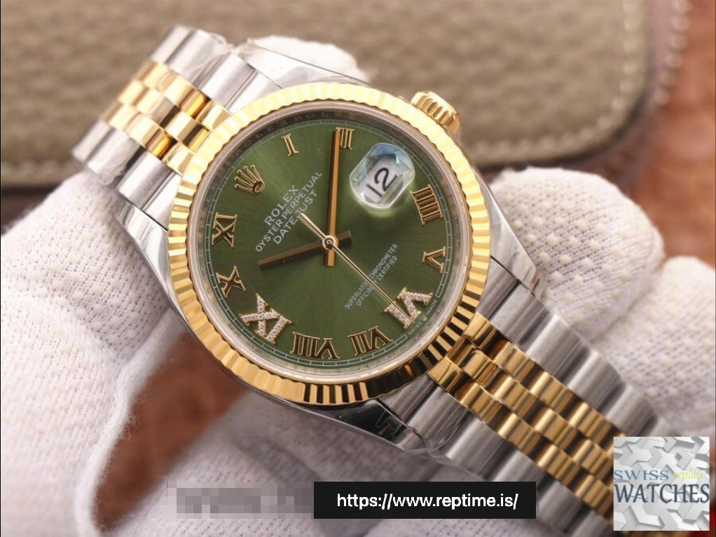 ROLEX DATEJUST GREEN DIAL 18K YELLOW GOLD 36MM SWISS REPLICA m126233.0025 - gallery