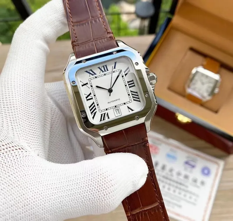 Cartier De Santos White Dial Leather Strap - gallery