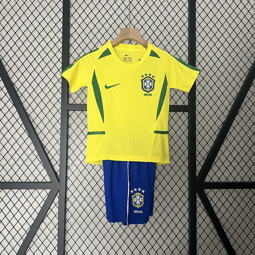 2002 Brazil World Cup Home Retro Kids Kit Jersey+Shorts