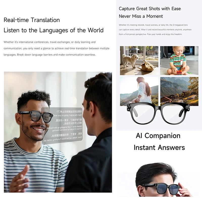 New Al Smart Glasses 200W HD Camera Video Recording AI Translation AI Voice Assistant Sunglasses Bluetooth Call Music Playback