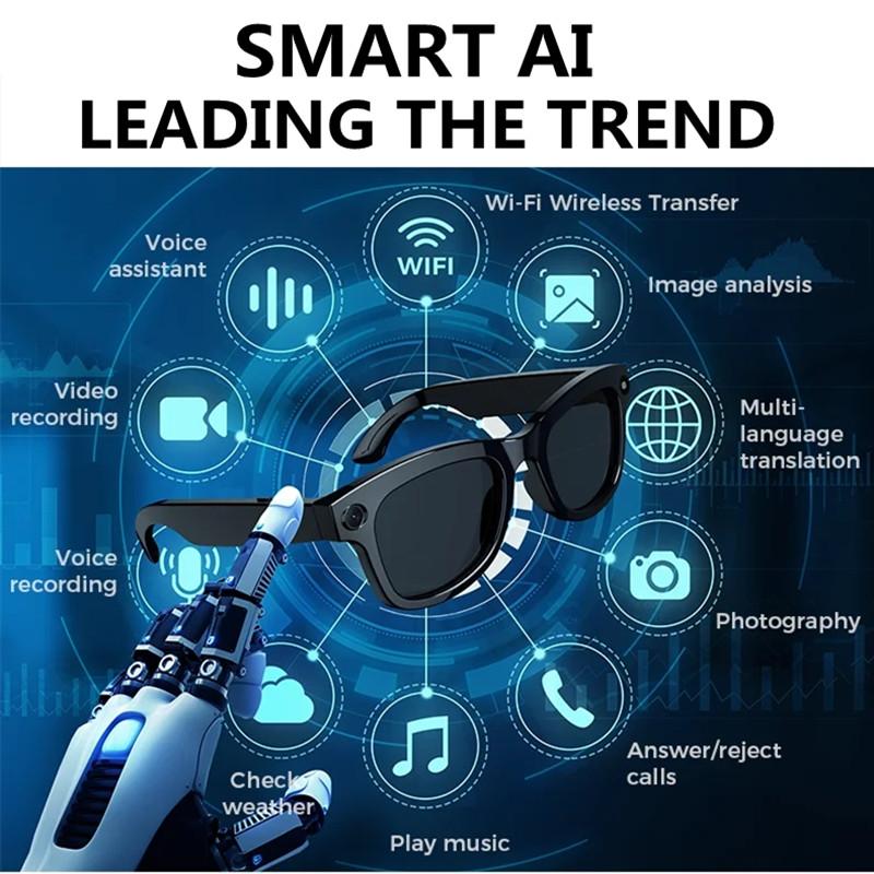 AI Smart Glasses HD 1080P Camera Polarized Sunglasses Mini Video Recorder Security Sports DVR Surveillance Camcorder 2025 Bluetooth Wireless Adapter Wearable Chargeable Transparent Lenses - Image 2