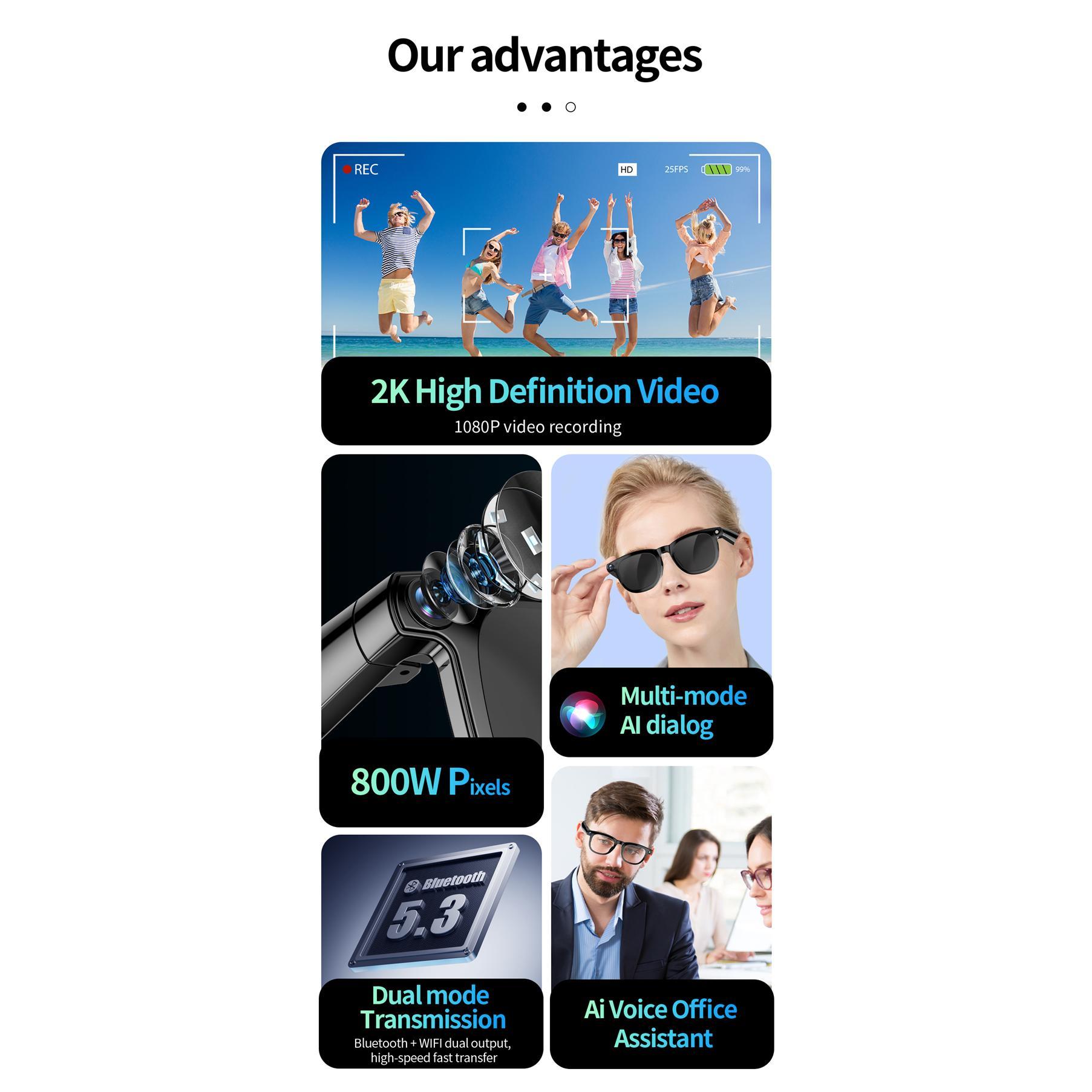 800W AI Smart Glasses Camera Video Translation Sunglasses Men Women Bluetooth Call Music Touch Eyewear Blue Light Protection Wearable - Image 5