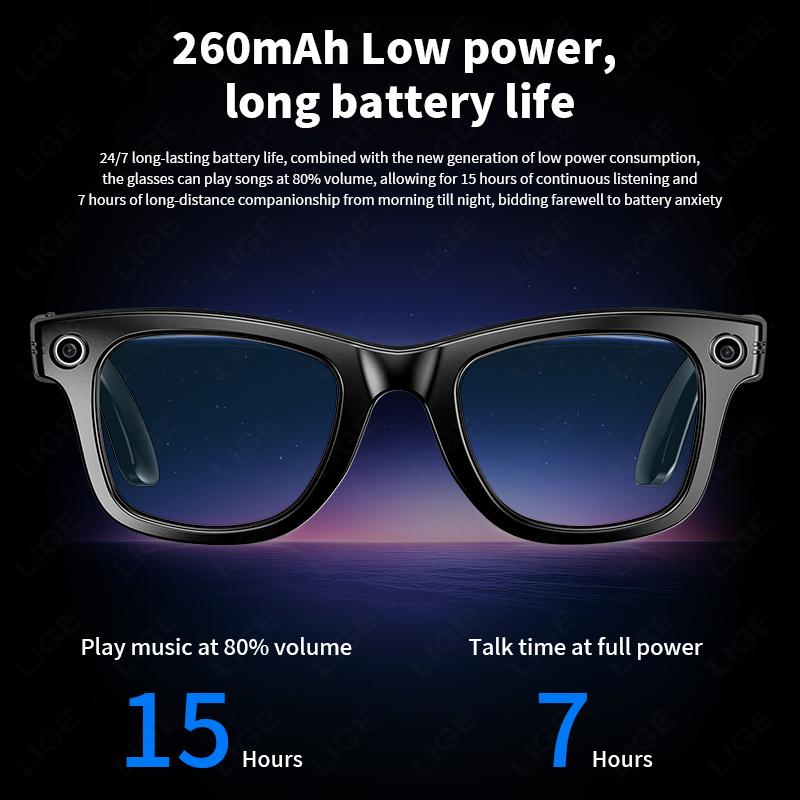LIGE New AI Smart Glasses Recording Videos Photo Recognition Answer Translation Large Battery Ip65 Waterproof Bluetooth Glasses Button Dustproof Local Magnetic