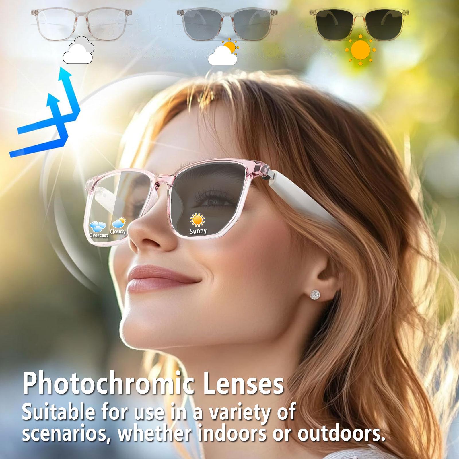 Smart AI translation audio glasses, real-time app translation in over 160 languages, light-sensitive color-changing lenses Wearable White - Image 5