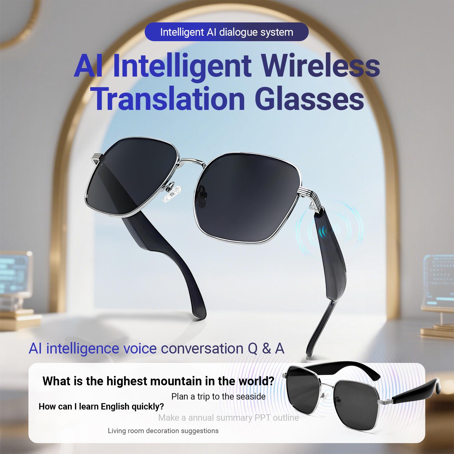 GY200 Smart Glasses 100+ Online Language AI Automatic Dialogue Translation Bluetooth Glasses With Speaker Sports UV Protection