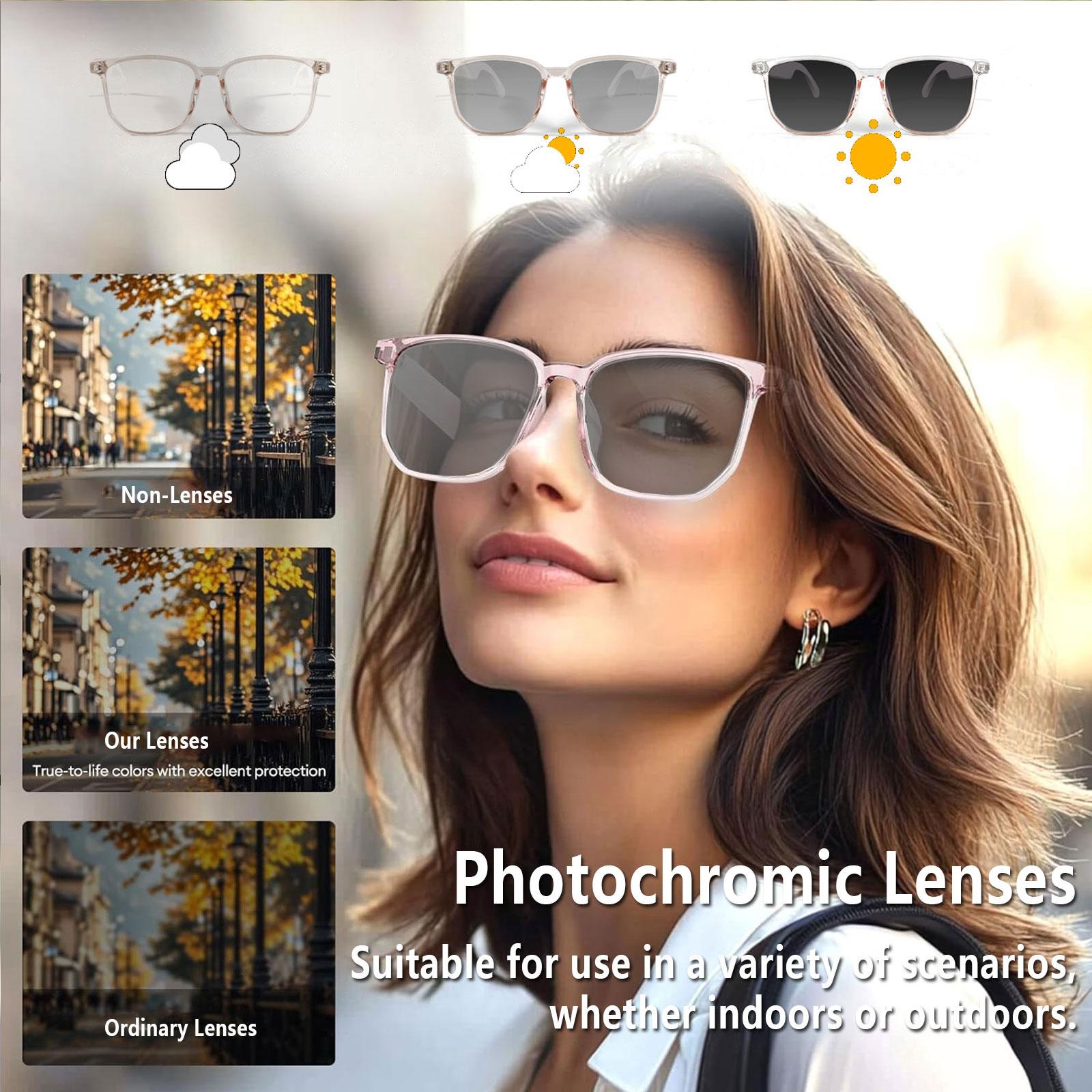 Smart AI translation audio glasses, real-time app translation in over 160 languages, light-sensitive color-changing lenses Wearable White - Image 2