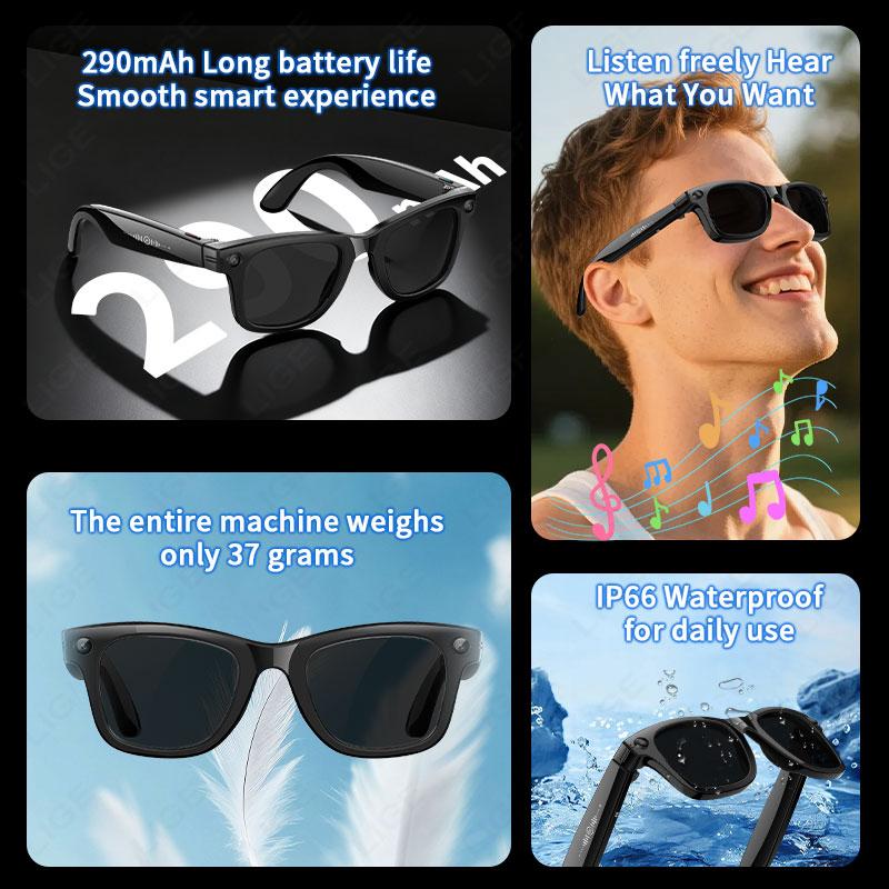 AI Smart Glasses 5MP Camera Video Recording AI Photo Recognition Answer Sunglasses Bluetooth Call Music Anti-blue Light Glasses Magnetic Wearable Water Proof - Image 4