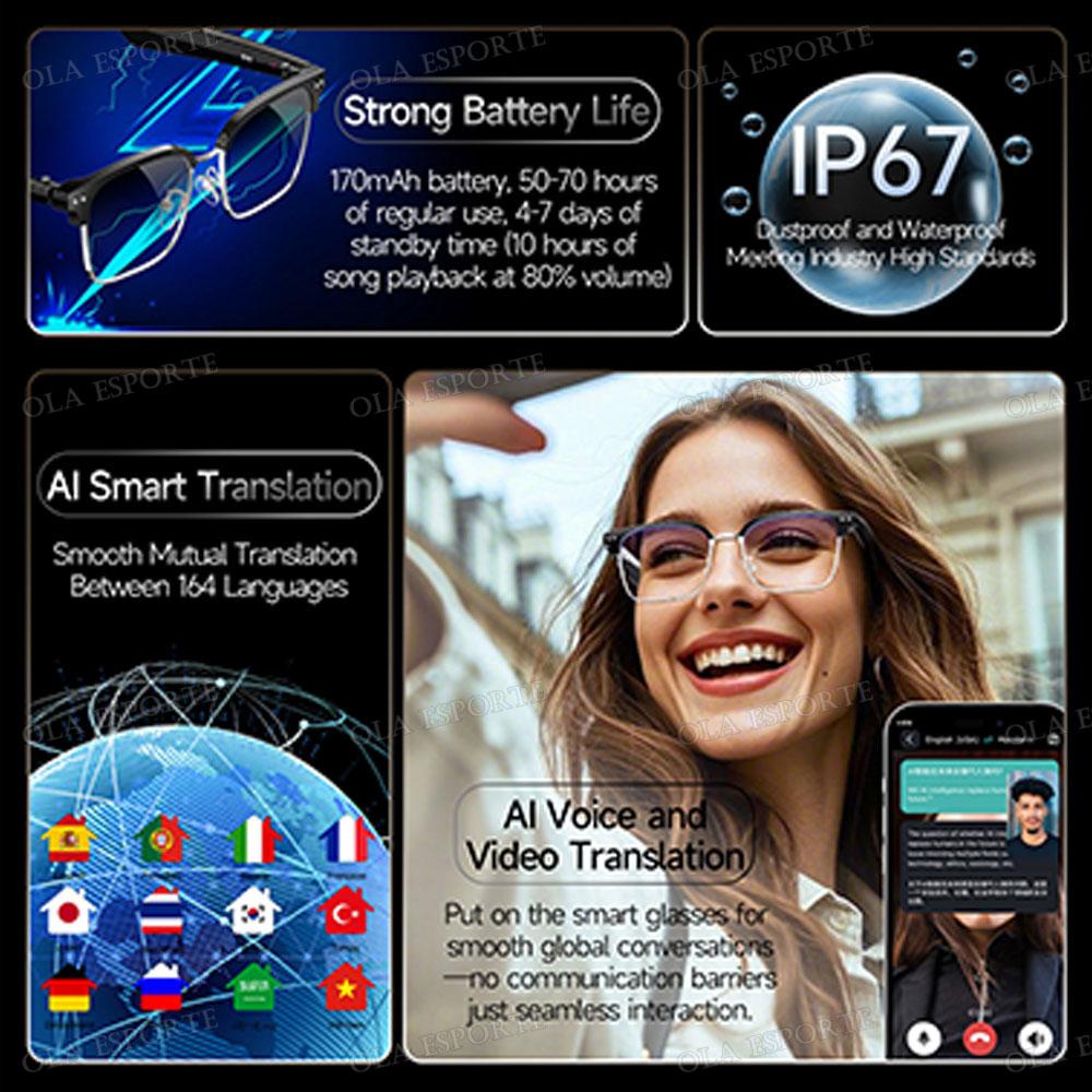AI Smart Translation Glasses Bluetooth Call Remote Music 164 Video Online Language Translator Voice Note UV400 Sunglasses 2025 - Image 2