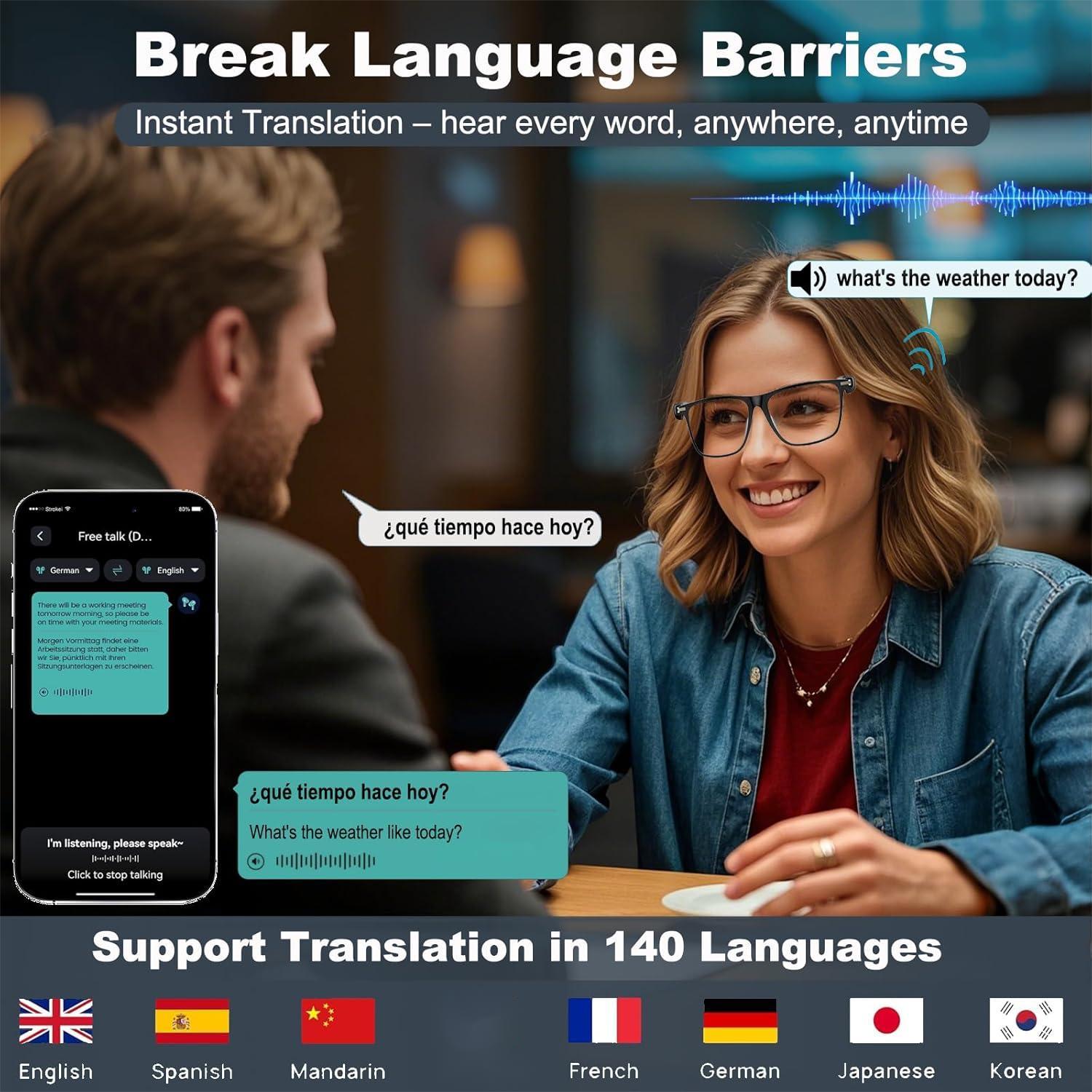 AI Translation Smart Glasses with photochromic lenses, support 160+ languages real-time translation - Image 4