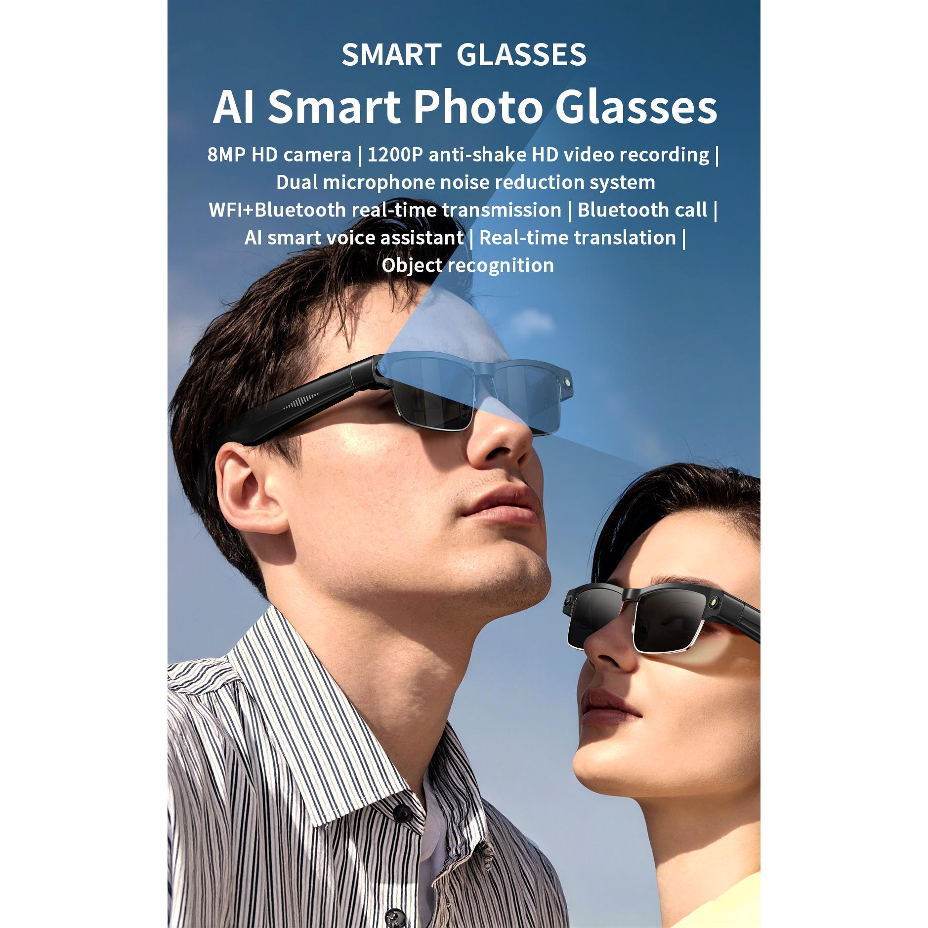 Intelligent AI translation glasses 8 million camera to take pictures, audio recordings, Bluetooth calls smart glasses