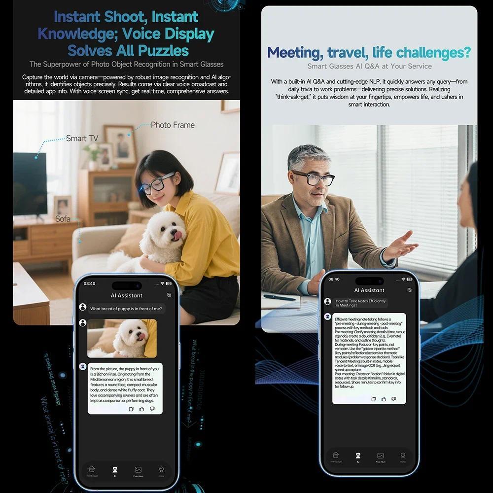 Smart AI Black Glasses, New for 2026, 800W Camera, For Men, Color-Changing Translation Glasses, Waterproof, Suitable for Calls, Photo and Video Recording