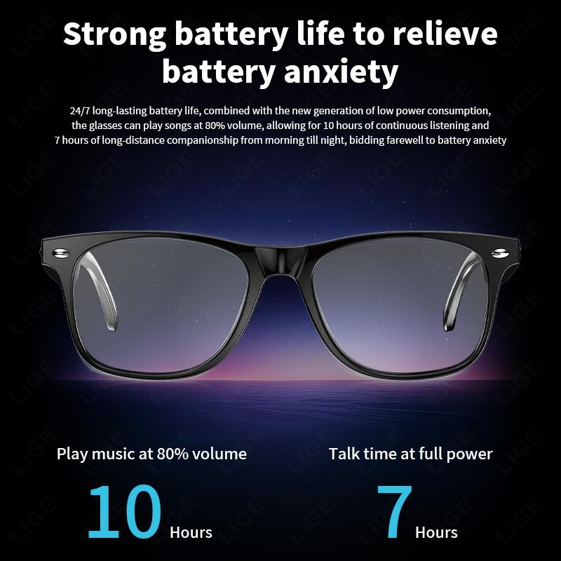 LIGE New Smart Glasses AI Intelligent Real-time Translation Bluetooth Sunglasses Outdoor Sport Earphone Calling Music Eyeglasses