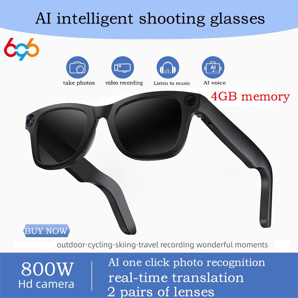 AI Real-Time Translation Smart Glasses 800W Camera 1080P Video Recording Anti-Shake Smart Image Recognition Music Sunglasses Men
