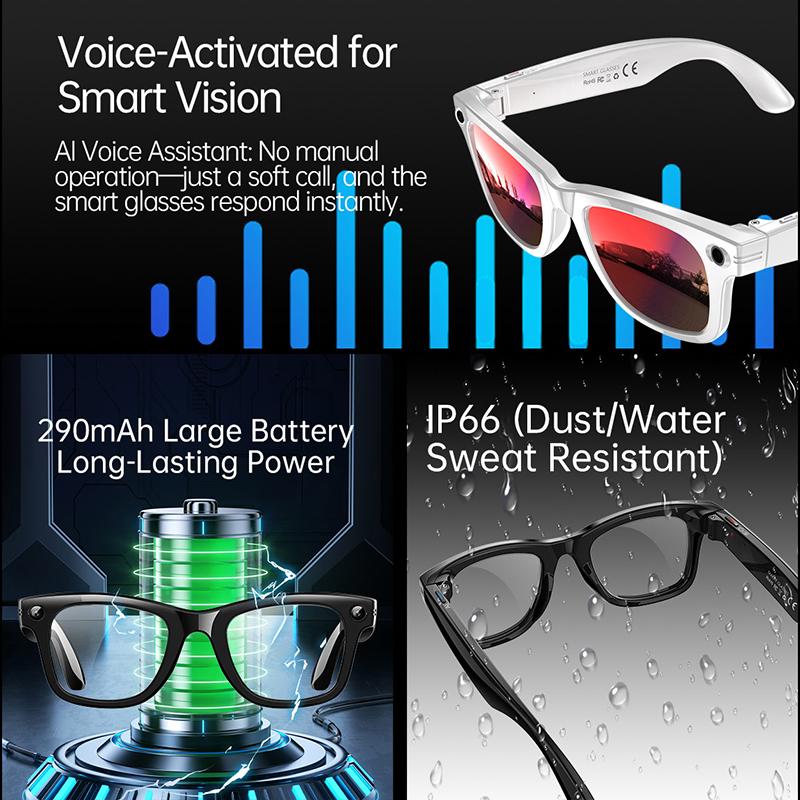 LIGE New 500W Camera Glasses Bluetooth Smart Glasses with Camera Voice Call Music Smart Sunglasses Video Sound Record AI Glasses