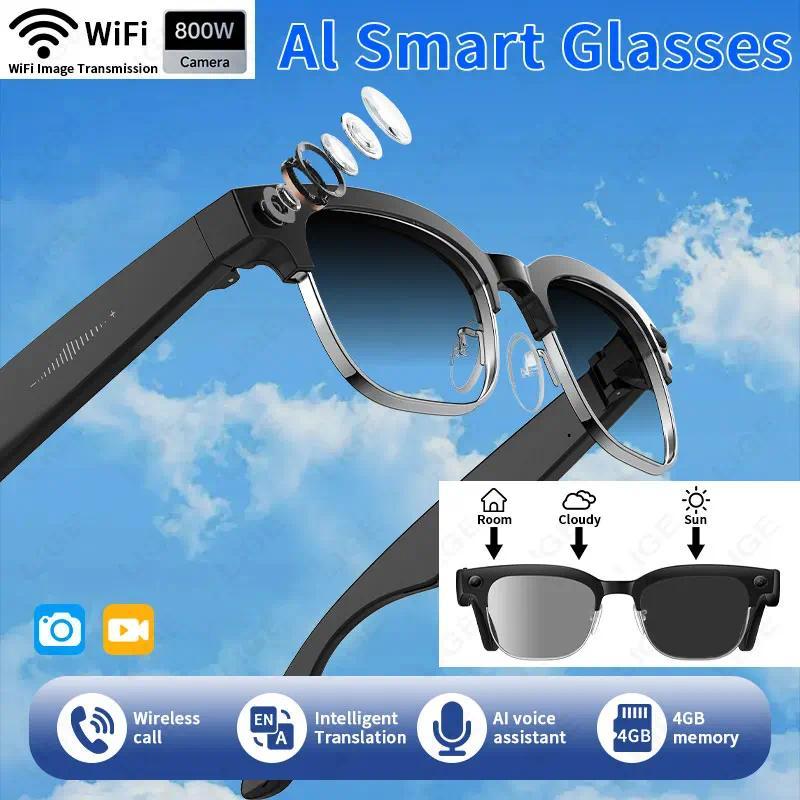 New 4K Glasses AI Smart Glasses with 8MP Camera Video Recording Translation Smart Sunglasses Bluetooth Call Music Play Men Women