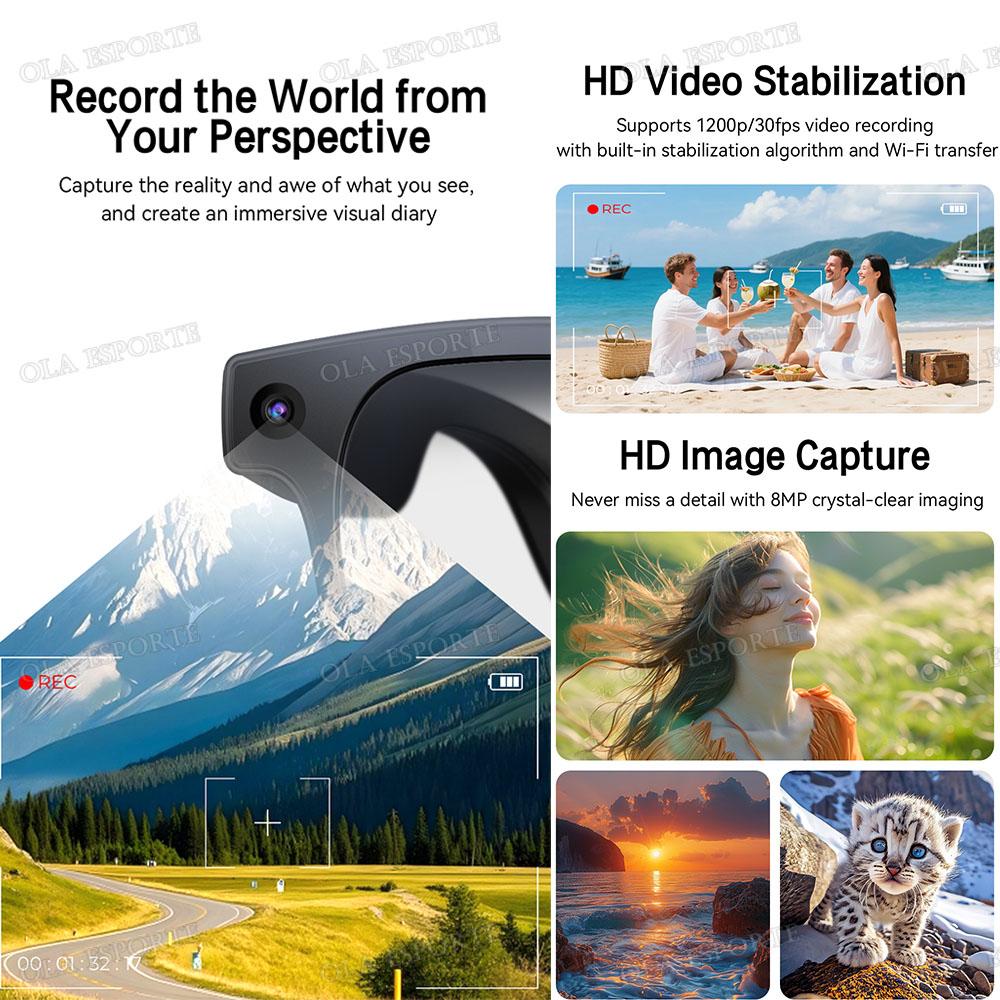 Photography glasses with AI smart translation, object capture, 4K camera, Bluetooth calling, intelligent recording—perfect for capturing moments.