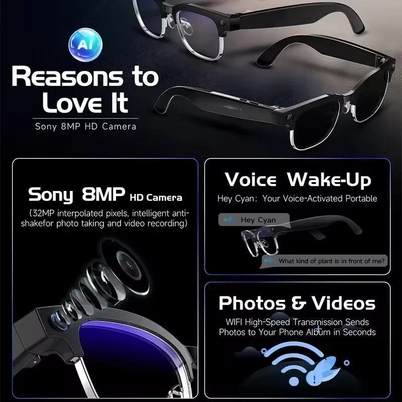 AI Smart Glasses, New, 800W HD, with 800W Pixel Camera, Photo and Video Recording, Over 100 Language Translation, AI Chat, Music Playback, Suitable for Men and Women