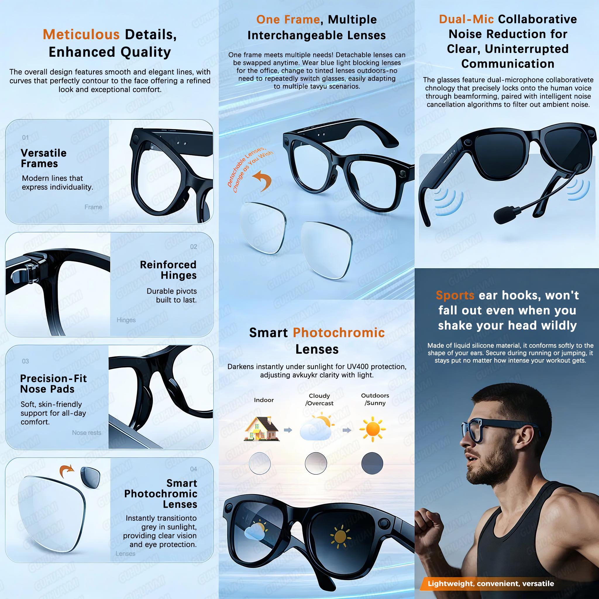 Smart glasses, 800W, 4K camera, designed for men, perfect for video recording, 3600mAh backup battery, supports translation in 120 languages, music glasses, designed for women, new in 2026