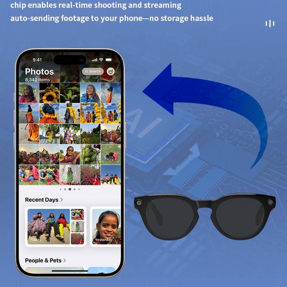 Smart AI Glasses V03 HD Camera 1080P Video Photo Recorder Al Image Recognition Voice Translation WiFi Bluetooth Call Sunglasses
