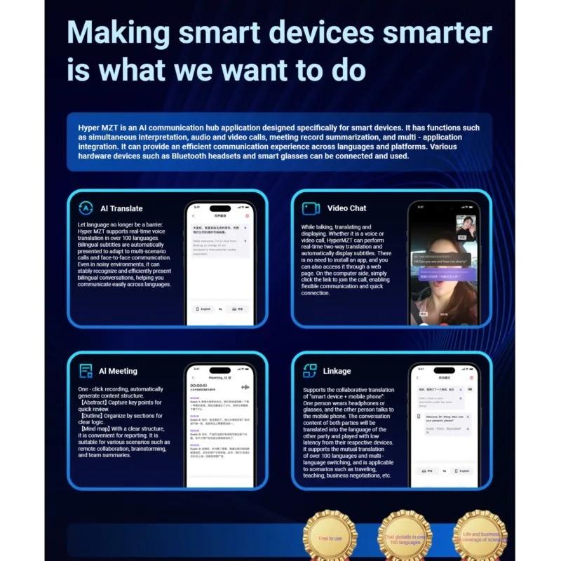 The Future of Technology: Exploring Smart Glasses AI translation 100+ Languages Make Receive Calls Music Calling Noise Reduction Light BT TWS Glasses Men Women's Innovations